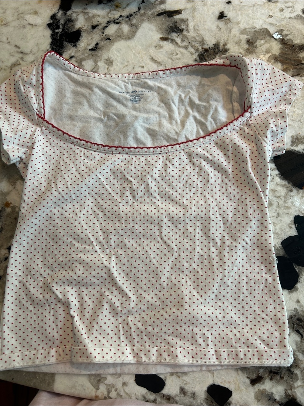 Brandy Melville White Crop Top with Red Dot Print